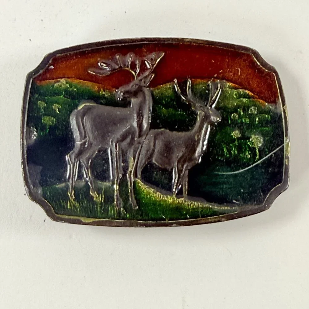 Vintage Xolcaco Deer Elk Antlers Wildlife Landscape Country Belt Buckle